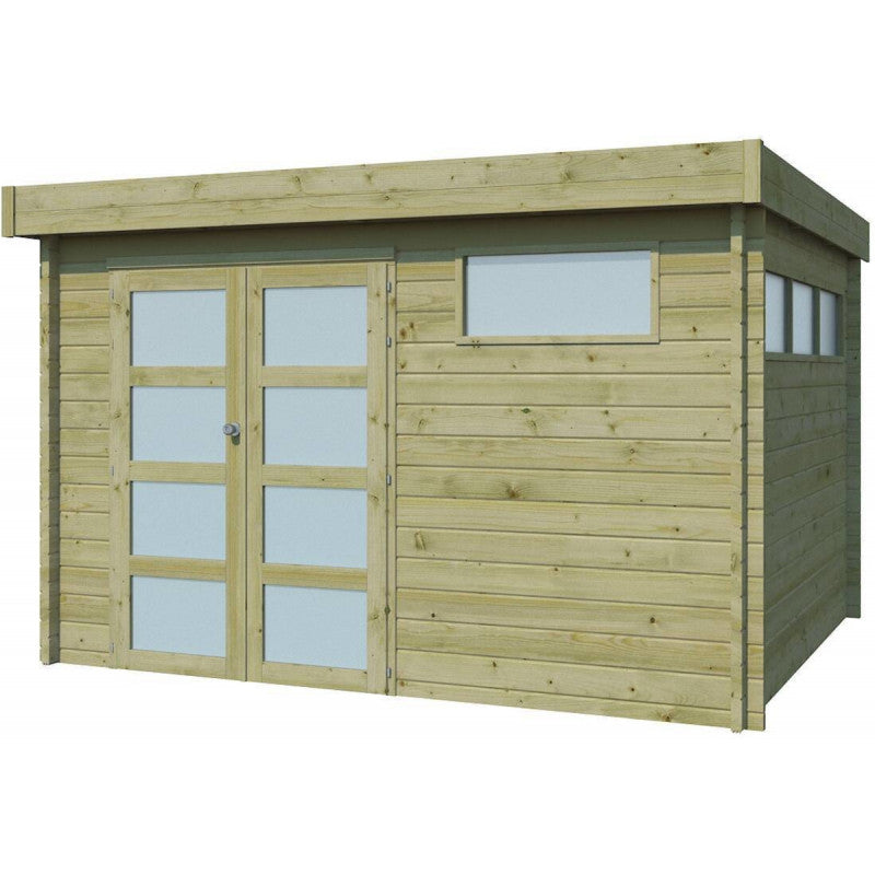 Chalet Moderne 11,84m² en bois traité 44mm avec porte double vitrée+2 fenêtres - Gardenas Ma boutique