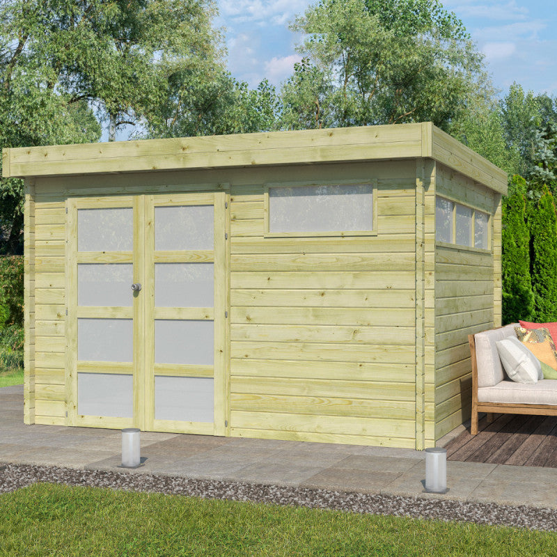 Chalet Moderne 11,84m² en bois traité 44mm avec porte double vitrée+2 fenêtres - Gardenas Ma boutique