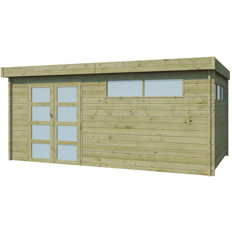 Chalet Moderne 16,74m² en bois traité 44mm avec porte double vitrée+2 fenêtres - Gardenas Ma boutique