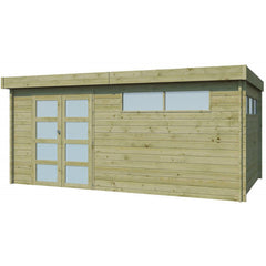 Chalet Moderne 16,74m² en bois traité 44mm avec porte double vitrée+2 fenêtres - Gardenas Ma boutique