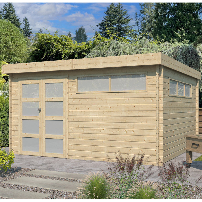 Chalet Moderne 17,39m² en bois massif 44mm avec porte double vitrée+2 fenêtres - Gardenas Ma boutique