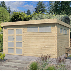 Chalet Moderne 17,39m² en bois massif 44mm avec porte double vitrée+2 fenêtres - Gardenas Ma boutique
