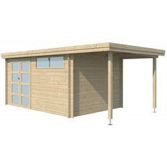 Chalet moderne Oregon 13,51m² + extension 150cm en bois massif 28mm avec porte double vitrée+fenêtre - Gardenas Ma boutique