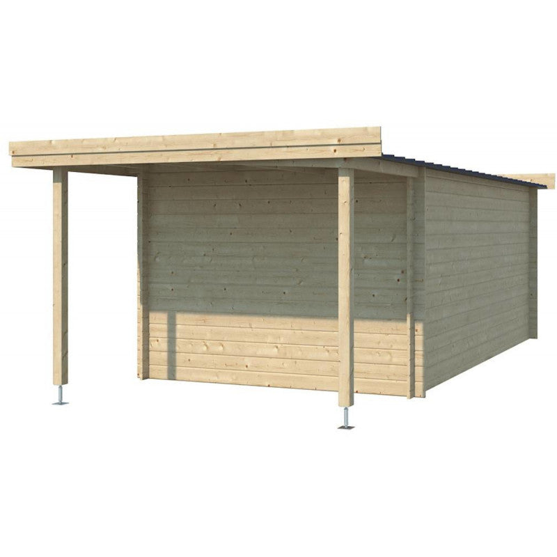 Chalet moderne Oregon 16,4m² + extension 150cm en bois massif 28mm avec porte double vitrée+fenêtre - Gardenas Ma boutique