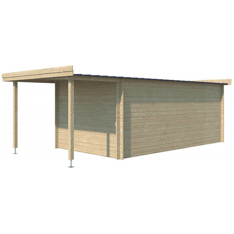 Chalet moderne Oregon 16,4m² + extension 150cm en bois massif 28mm avec porte double vitrée+fenêtre - Gardenas Ma boutique