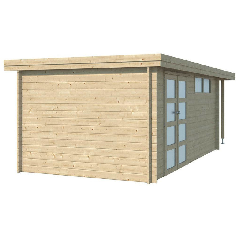 Chalet moderne Oregon 16,4m² + extension 150cm en bois massif 28mm avec porte double vitrée+fenêtre - Gardenas Ma boutique