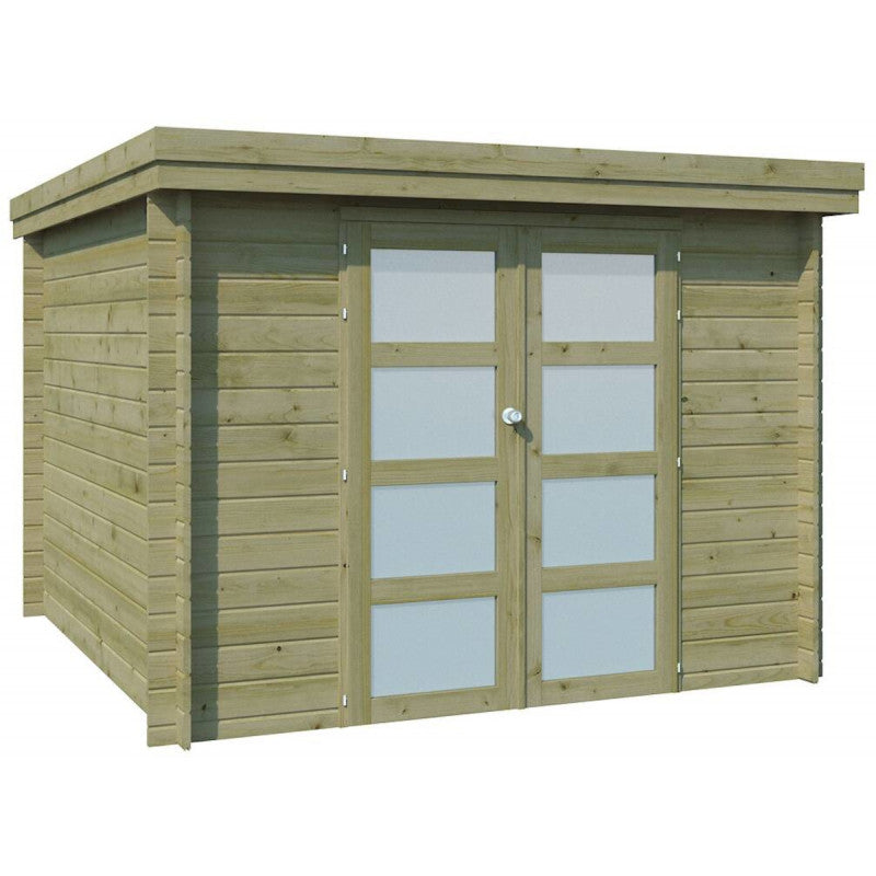 Chalet moderne Oregon 9,6m² en bois traité 28mm avec porte double vitrée - Gardenas Ma boutique