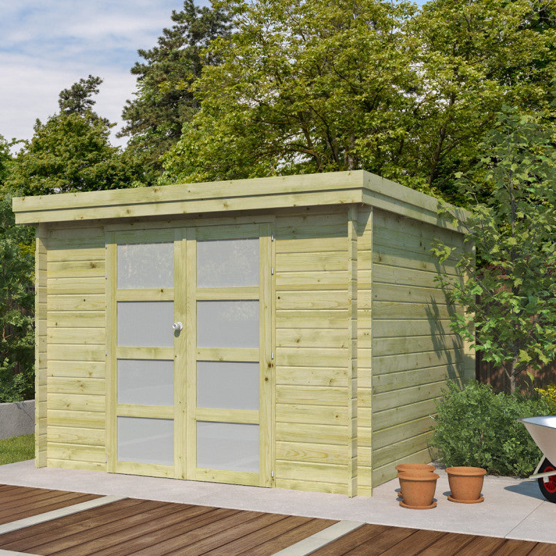 Chalet moderne Oregon 9,6m² en bois traité 28mm avec porte double vitrée - Gardenas Ma boutique