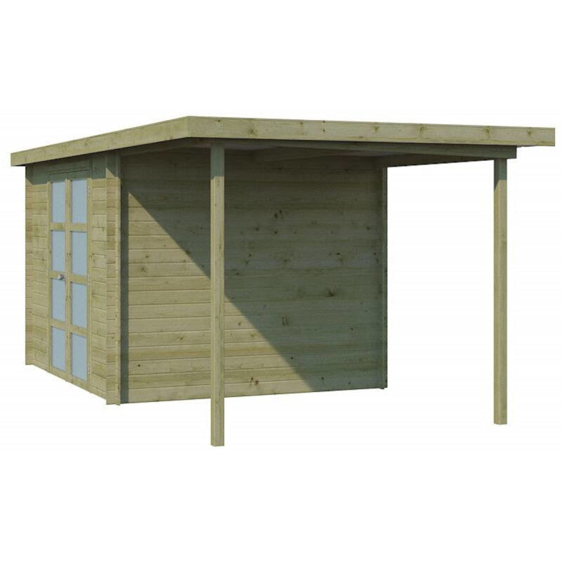 Chalet moderne Umea 8,5m² + extension 200cm en bois traité 19mm avec porte double vitrée - Gardenas Ma boutique