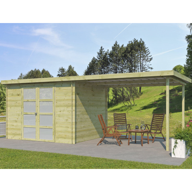 Chalet moderne Umea 8,5m² + extension 300cm en bois traité 19mm avec porte double vitrée - Gardenas Ma boutique