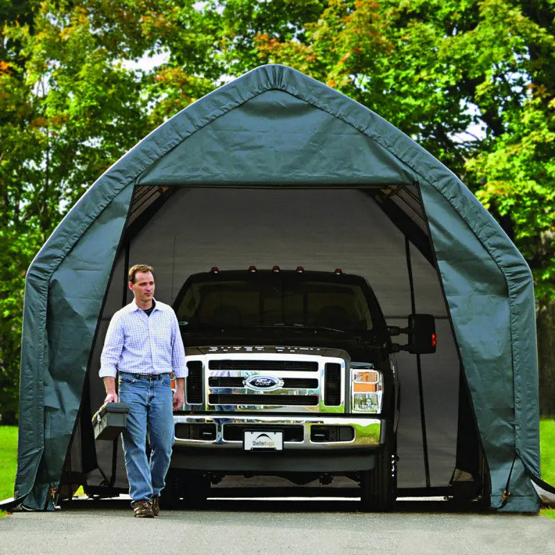 Garage haut démontable 23,8m² en acier et polyéthylène vert – Shelter Logic Ma boutique